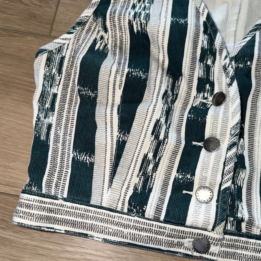 VTG Esprit Green and White Striped V-Neck Crop Button Top 90s festival medium - Picture 2 of 6